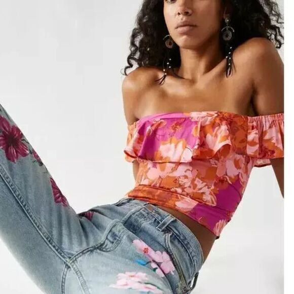 NWOT Free People Crop Top Terra Cotta Mimi Off The Shoulder Sz M - Picture 1 of 6